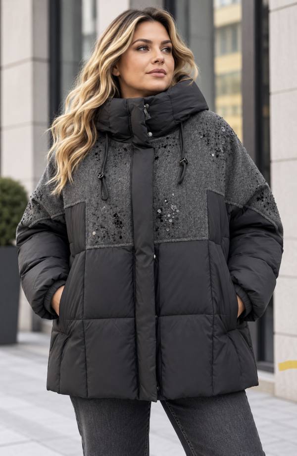 Женская куртка Plus Size с пайетками и утеплителем из холлофайбера, размеры 48–54