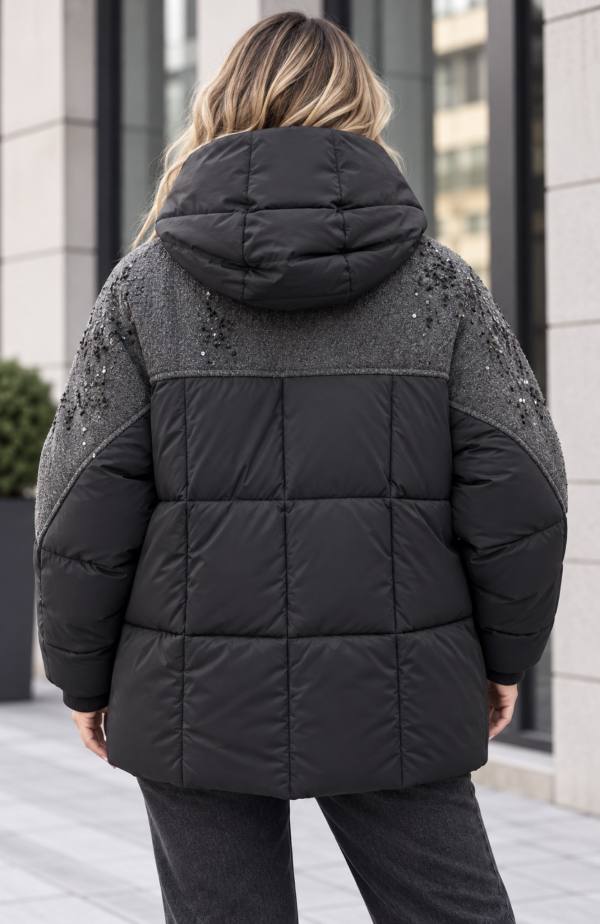 Женская куртка Plus Size с пайетками и утеплителем из холлофайбера, размеры 48–54